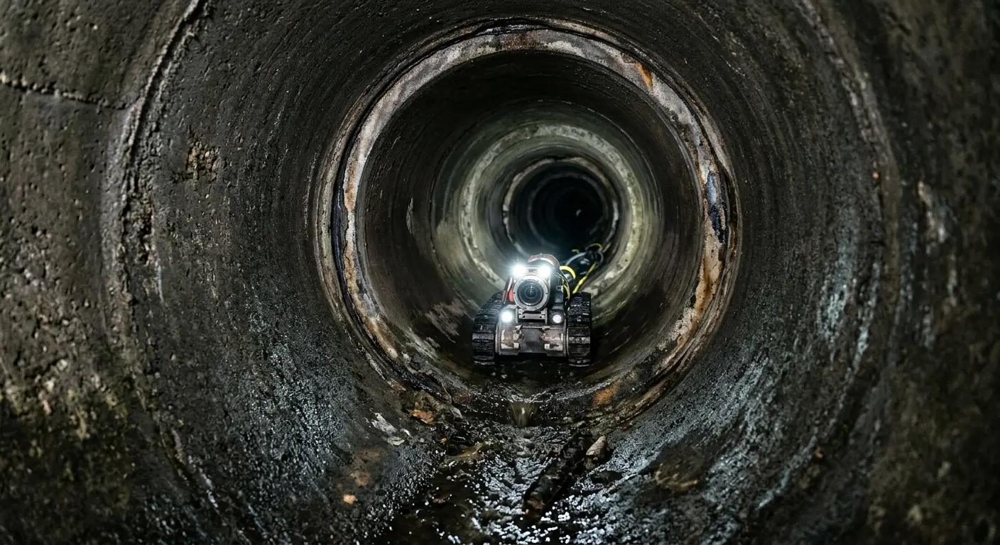 Robotic sewer camera inspecting pipe interior for Sewer Line Repair in Southbridge Town